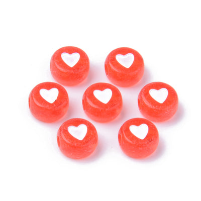 7x3.5mm Acrylic Heart Beads ~ Red and White ~ Pack of 20