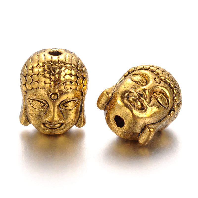 11x9mm Antique Gold Plated Buddha Head Bead
