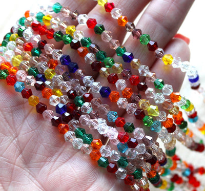 4mm Electroplated Crystal Glass Bicones ~ Mixed Colours ~ approx. 87 beads/string