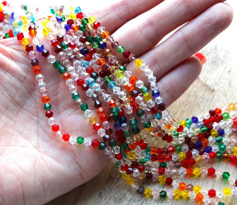 4mm Electroplated Crystal Glass Bicones ~ Mixed Colours ~ approx. 87 beads/string