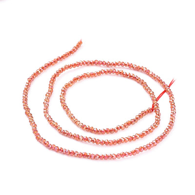1 String of 2x1.5mm Faceted Glass Rondelle Beads ~ Electroplated Orange Red AB ~ approx. 247 beads