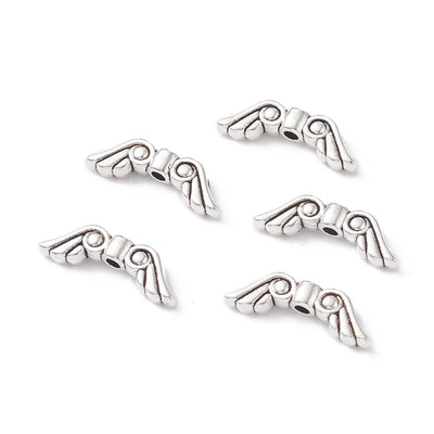 15x5mm Antique Silver Plated Angel Wings Beads ~ Pack of 10