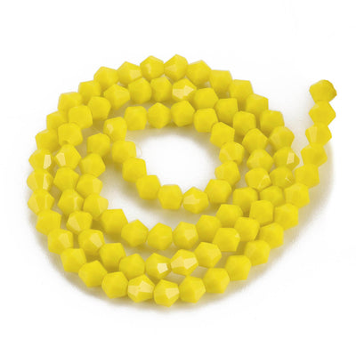 4mm Glass Bicones ~ Opaque Yellow ~ approx. 92 beads/string