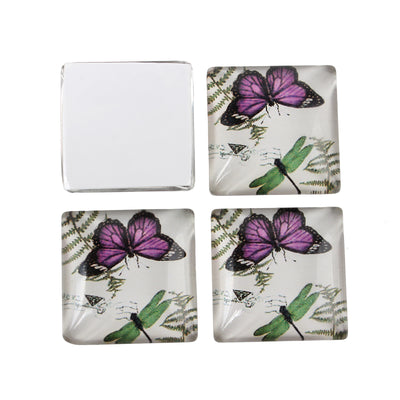 5 x Butterfly Printed Glass Square Cabochons ~ 20x20mm