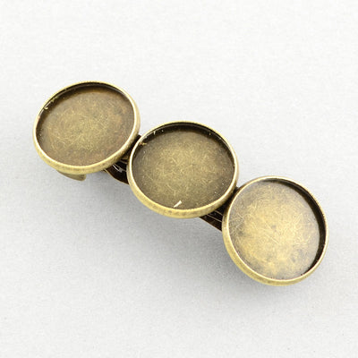 Antique Bronze French Hair Clip with 3 x 16mm Cabochon Cups