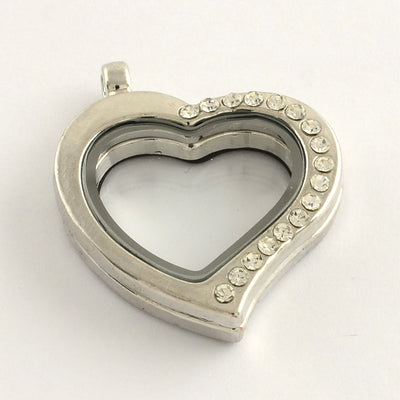 Floating Locket pendant with Crystals ~ Platinum Tone ~ 35x30mm