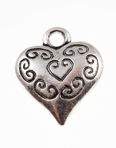 Swirly Heart Antique Silver Charm ~ 14mm