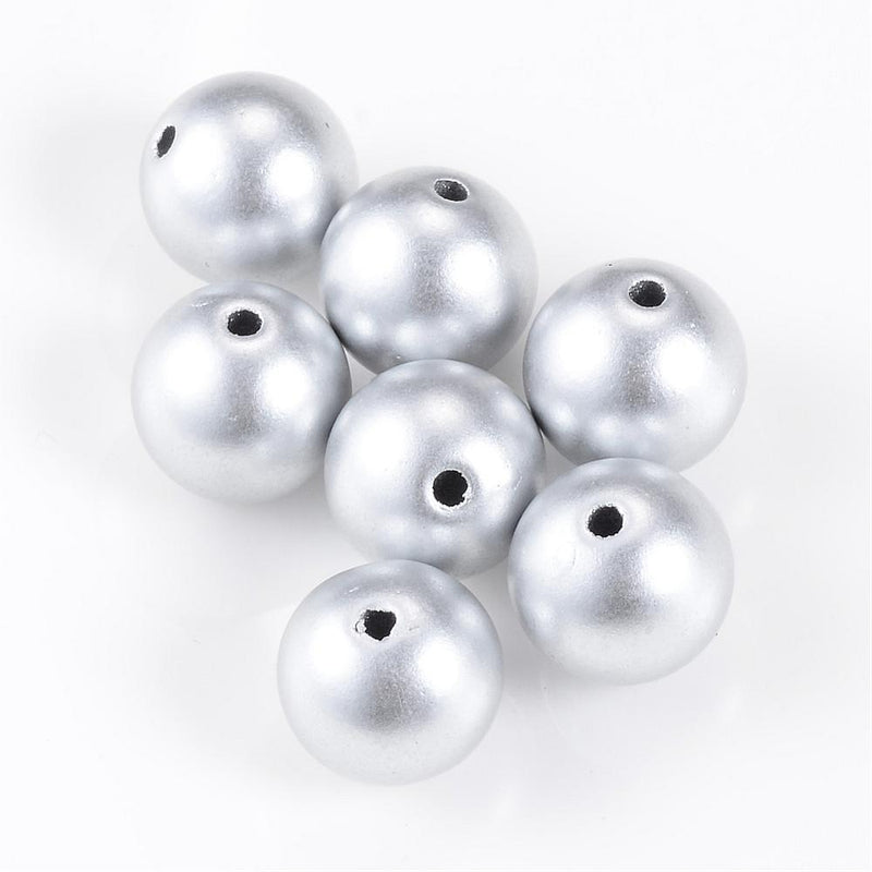 10mm Round Acrylic Beads ~ Matte Silver ~ Pack of 20