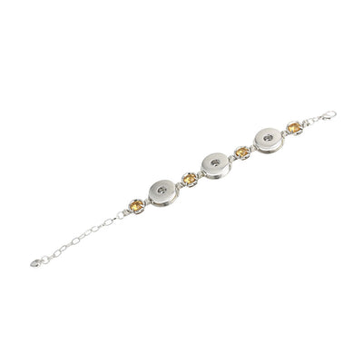 Silver Tone Snap Button Bracelet with Champagne Colour Rhinestones ~ Fits 18mm-20mm Snap Buttons