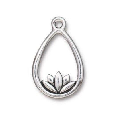 TierraCast Lotus Teardrop Pendant ~ Antique Silver
