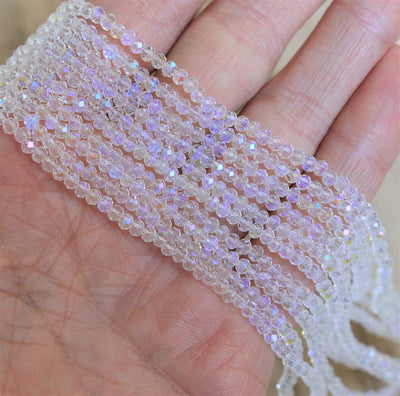 3x2mm Faceted Glass Rondelle Beads ~ Crystal AB ~ 155 beads/strand