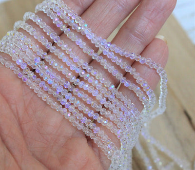 3x2mm Faceted Glass Rondelle Beads ~ Crystal AB ~ 155 beads/strand