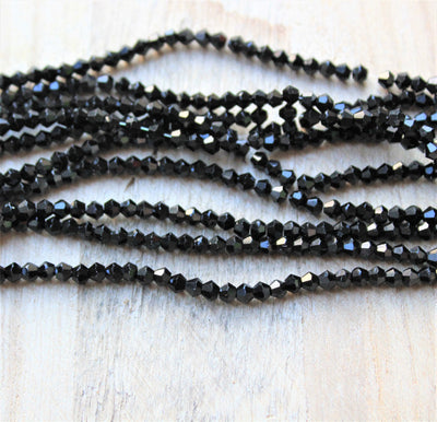 1 Strand of 2mm Glass Bicones ~ Black ~ approx. 160 beads