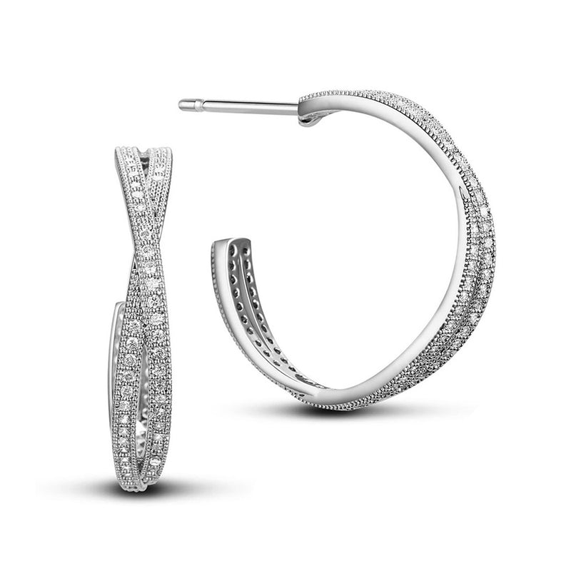 1 Pair ~ 18K Platinum Plated Brass Ear Studs with Micro Pave Cubic Zirconia ~ 23mm Long