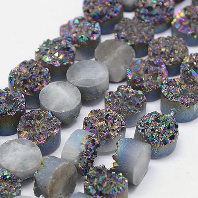 Natural Electroplated Druzy Stone Bead ~ Rainbow Plated ~ 10mm