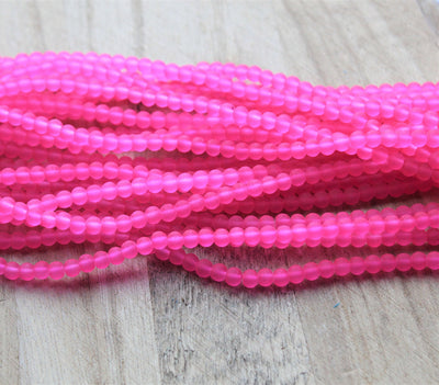 1 Strand of Frosted 4mm Round Glass Beads ~ Deep Pink ~ approx. 200 beads