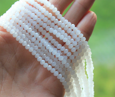 1 Strand of 4x3mm Faceted Glass Rondelle Beads ~ Jade Style White ~ approx. 130 beads