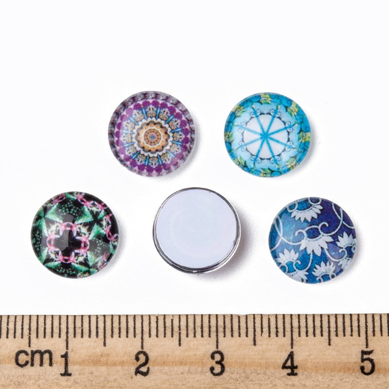 12mm Glass Cabochon ~ Mixed Patterns - Pack of 10