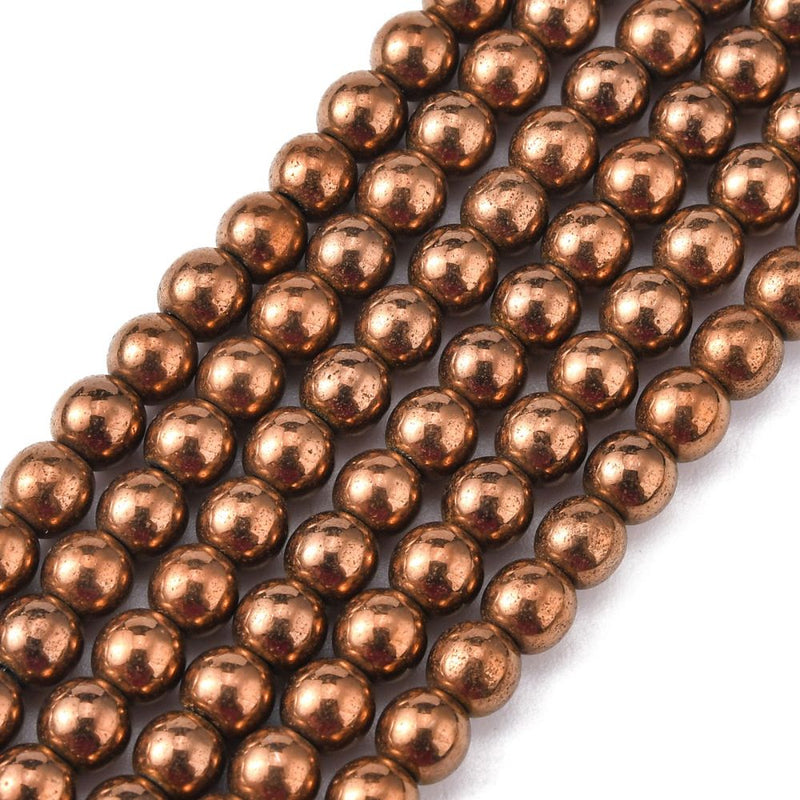 1 Strand of 6mm Non-Magnetic Hematite Beads ~ Copper Plated ~ approx. 70 beads