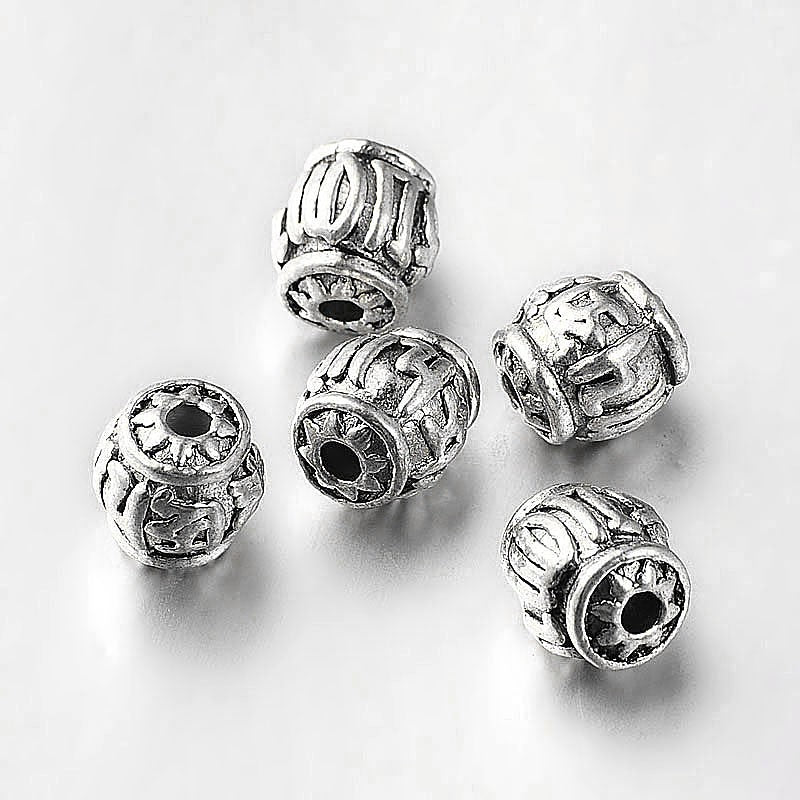 10x11mm Antique Silver Plated "Om Mani Padme Hum" Bead