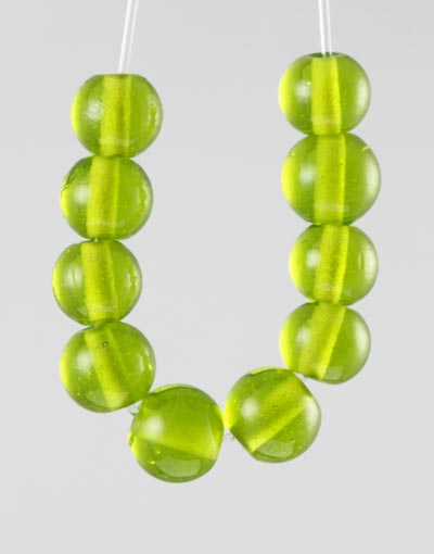 100 x Round Glass Beads ~ 6mm ~ Transparent Peridot