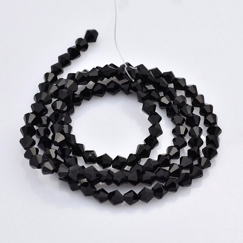 1 Strand of 3mm Glass Bicones ~  Black ~ approx. 125 beads