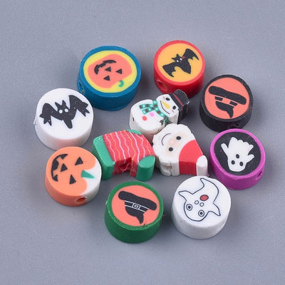 Handmade Polymer Clay Beads ~ Halloween and Christmas Mix ~ Pack of 20
