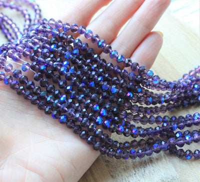 1 Strand of 6x5mm Electroplated Faceted Glass Rondelle Beads ~ Indigo AB ~ approx. 85 beads