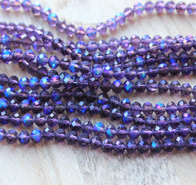 1 Strand of 6x5mm Electroplated Faceted Glass Rondelle Beads ~ Indigo AB ~ approx. 85 beads