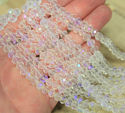 6x5mm Faceted Glass Rondelle Beads ~ Crystal AB ~ 85 beads/strand