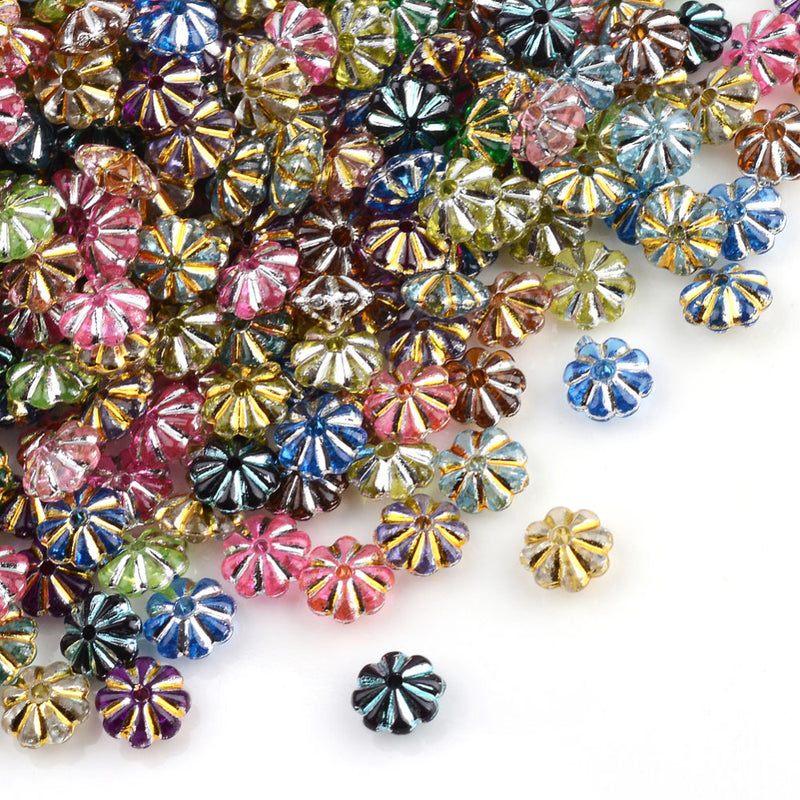 6.5mm Acrylic Flower Shaped Rondelle Beads ~ Mixed Colours ~ Pack of 40