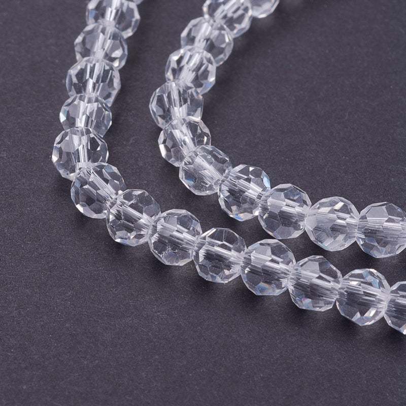 4mm Round Faceted Glass Beads ~ Crystal Clear ~ approx. 98 beads/string