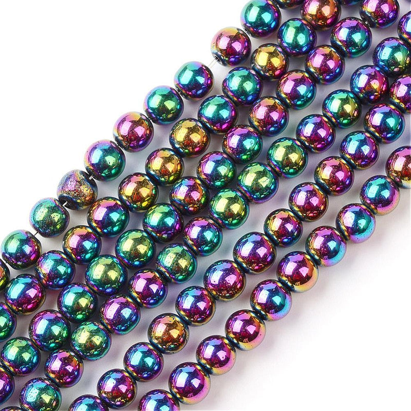 1 Strand of 4mm Non-Magnetic Hematite Beads ~ Rainbow ~ approx. 100 beads