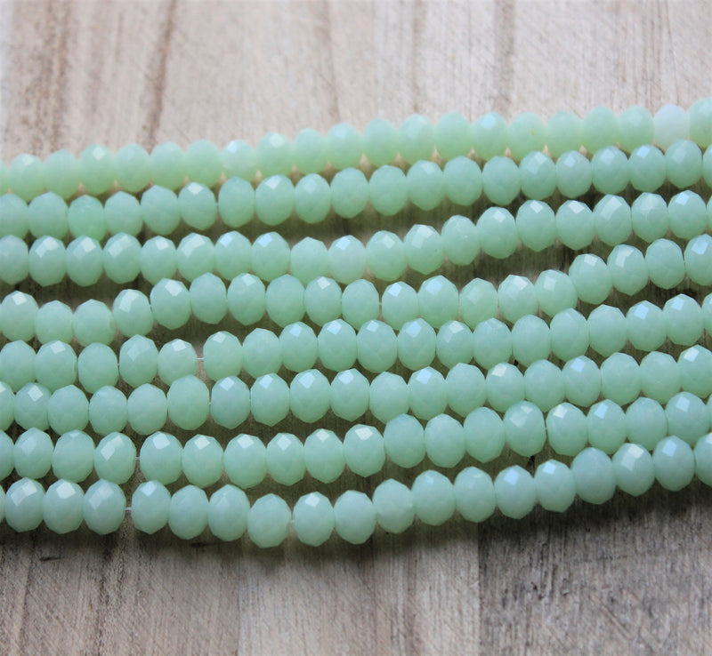 1 Strand of 8x6mm Faceted Glass Rondelle Beads ~ Jade Style Pale Green ~ approx. 65 beads