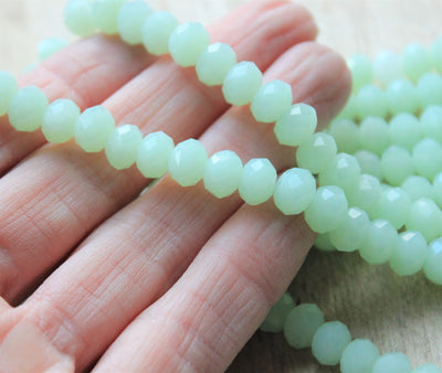 1 Strand of 8x6mm Faceted Glass Rondelle Beads ~ Jade Style Pale Green ~ approx. 65 beads
