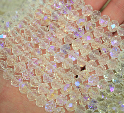 8x6mm Faceted Glass Rondelle Beads ~ Crystal AB ~ 65 beads/strand