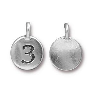 TierraCast Number 3 Charm - Antique Silver
