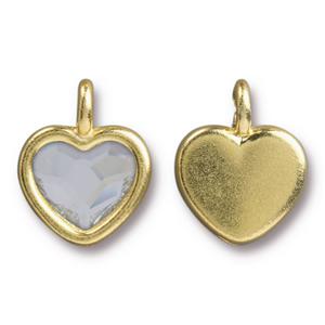 TierraCast Heart Charm with Swarovski Crystal ~ Crystal ~ Bright Gold