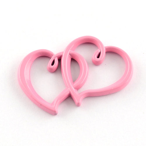 2 x Heart to Heart Pendants-Connectors ~ 31x19mm ~ Pink