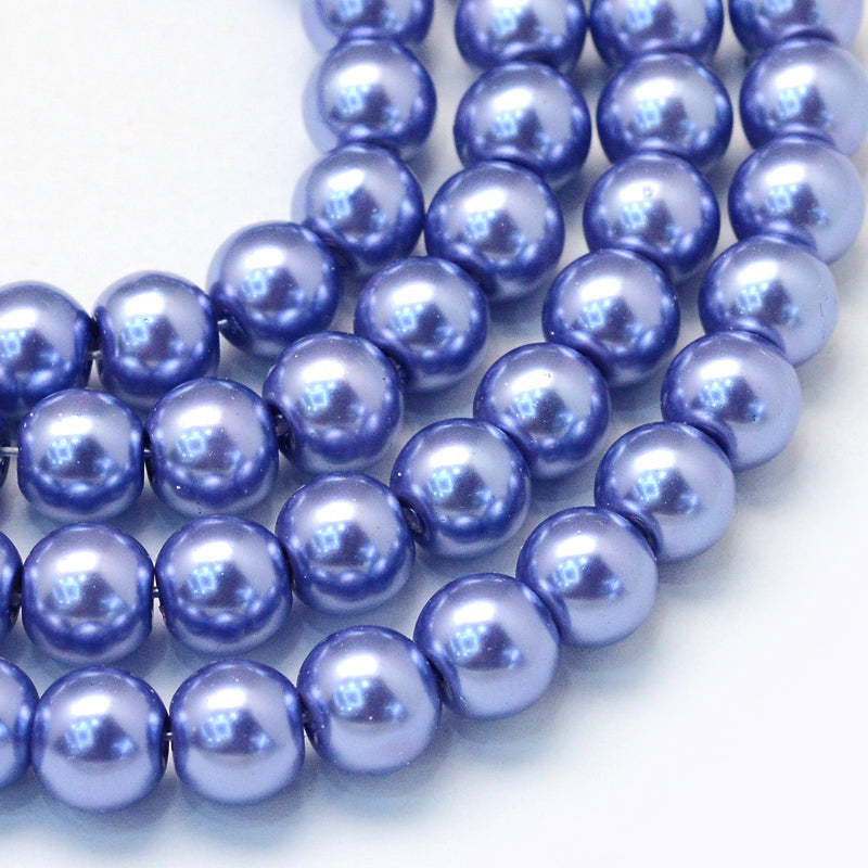 1 Strand of 8mm Round Glass Pearls ~ Light Lilac ~ approx. 105 beads
