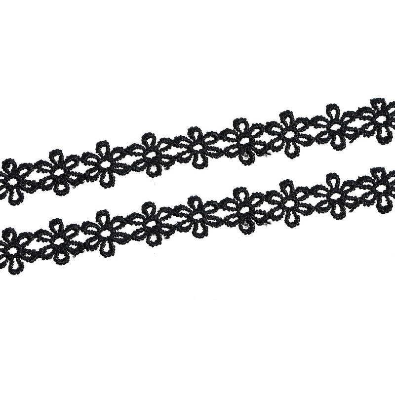 50cm Of Polyester Lace Trim ~ Flower ~ Black ~ 15mm wide