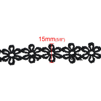 50cm Of Polyester Lace Trim ~ Flower ~ Black ~ 15mm wide