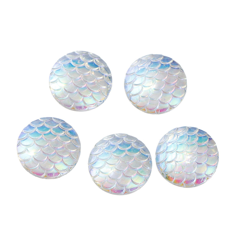 Resin Mermaid-Fish Scale Cabochon ~ White AB ~ 20mm
