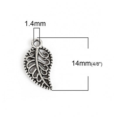 14x8mm Antique Silver Filigree Leaf Charms ~ Pack of 10