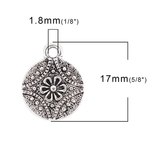 1 x Flower Design Charm/Pendant ~ 13x17mm ~ Antique Silver