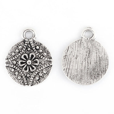 1 x Flower Design Charm/Pendant ~ 13x17mm ~ Antique Silver