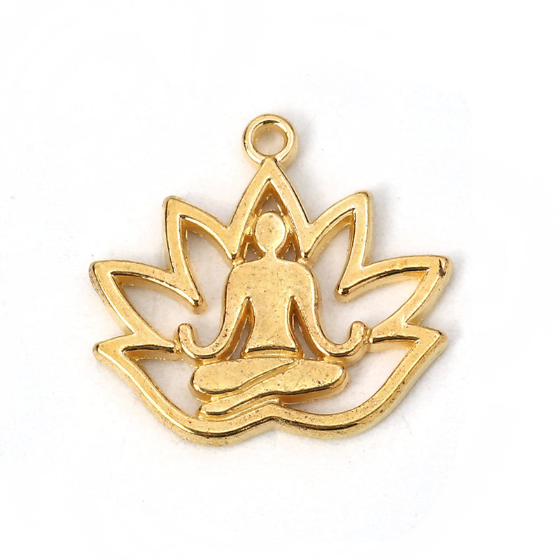Gold Plated Yoga Style Pendant ~ Lotus ~ 18mm ~ Buy One Get One FREE