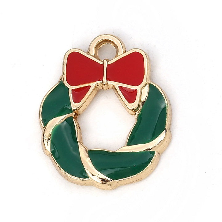 Gold Plated Enamelled Christmas Wreath Charm ~ 16x14mm