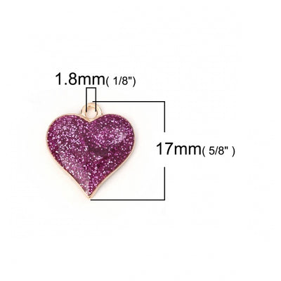17x16mm Gold Plated Purple Glitter Heart Charm