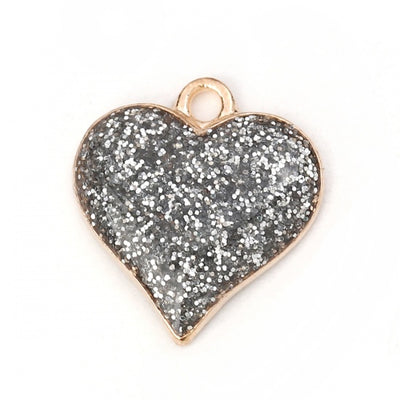 17x16mm Gold Plated Silver Glitter Heart Charm